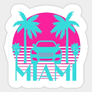 Vintage Miami sunset car and palm trees Sticker